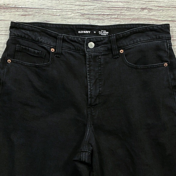 Old Navy Womens Jeans size 12 Black O.G. Loose High Rise Destroyed Denim Stretch - Picture 10 of 11